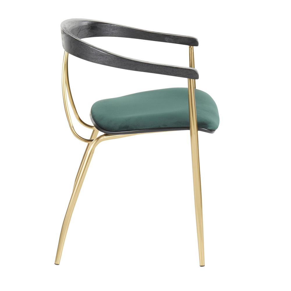 Gold Metal, Green Velvet, Black Wood Vanessa Chair - Set of 2. Picture 3