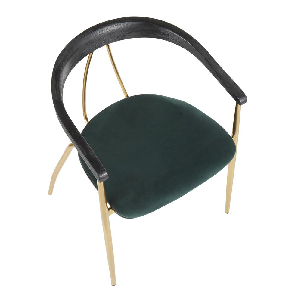 Gold Metal, Green Velvet, Black Wood Vanessa Chair - Set of 2. Picture 7