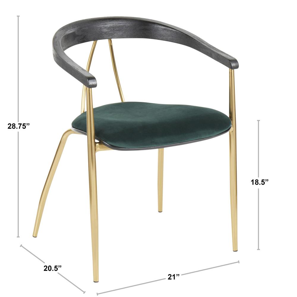 Gold Metal, Green Velvet, Black Wood Vanessa Chair - Set of 2. Picture 8