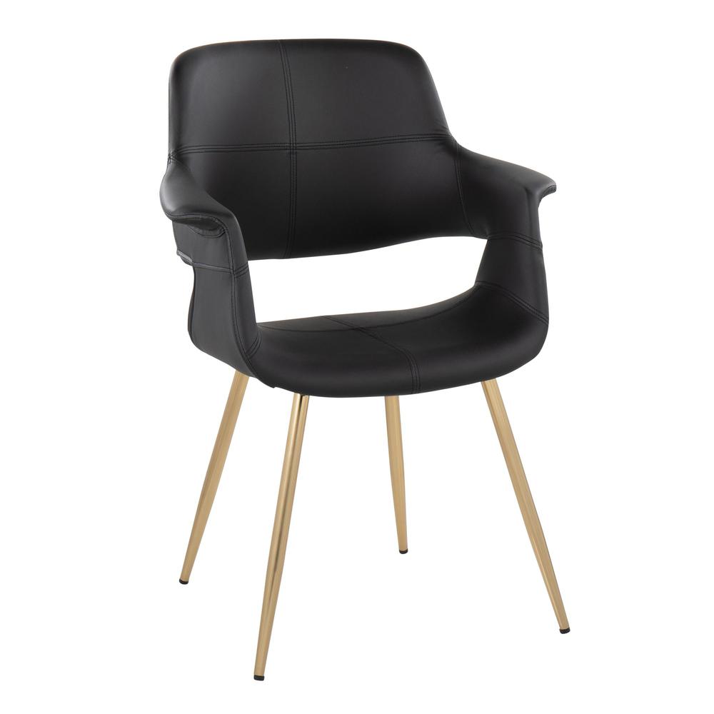 Gold Metal, Black PU Vintage Flair Chair - Set of 2. Picture 2