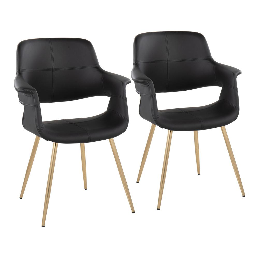 Gold Metal, Black PU Vintage Flair Chair - Set of 2. Picture 1