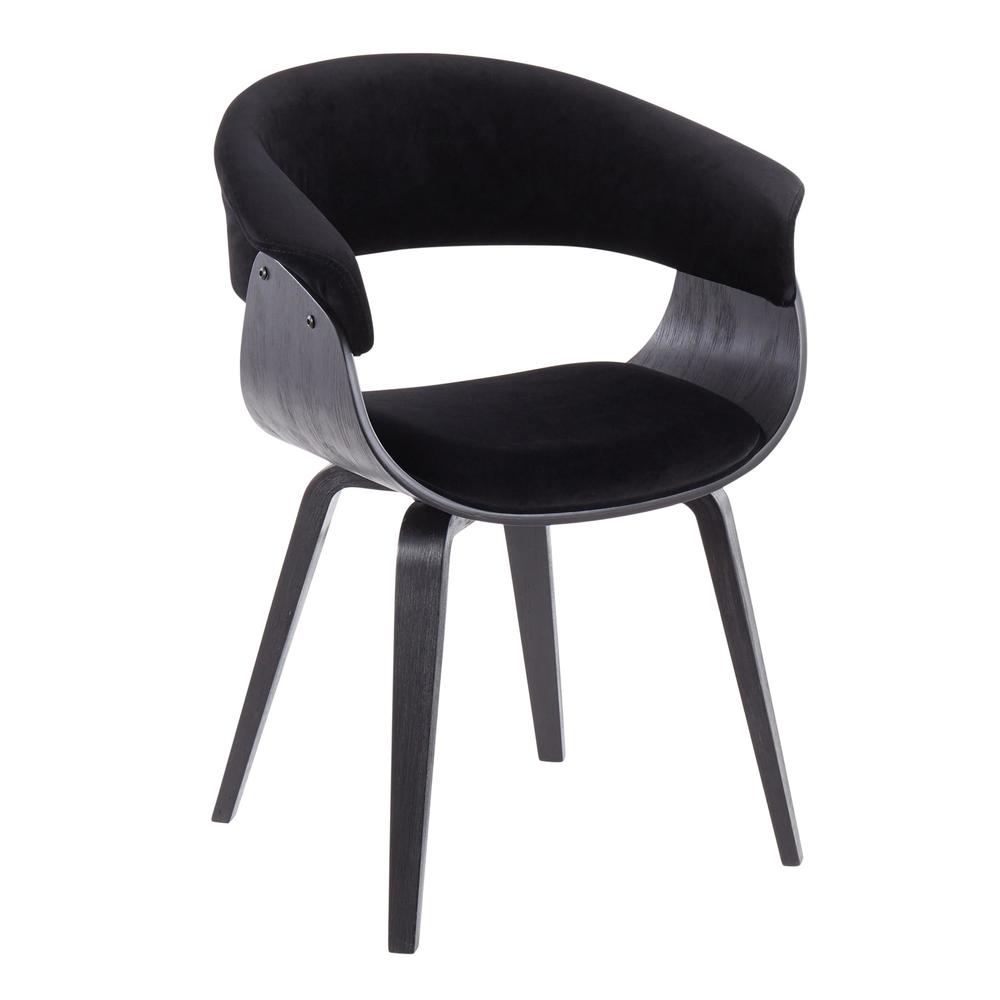 Black Wood, Black Velvet Vintage Mod Chair - Set of 2. Picture 2