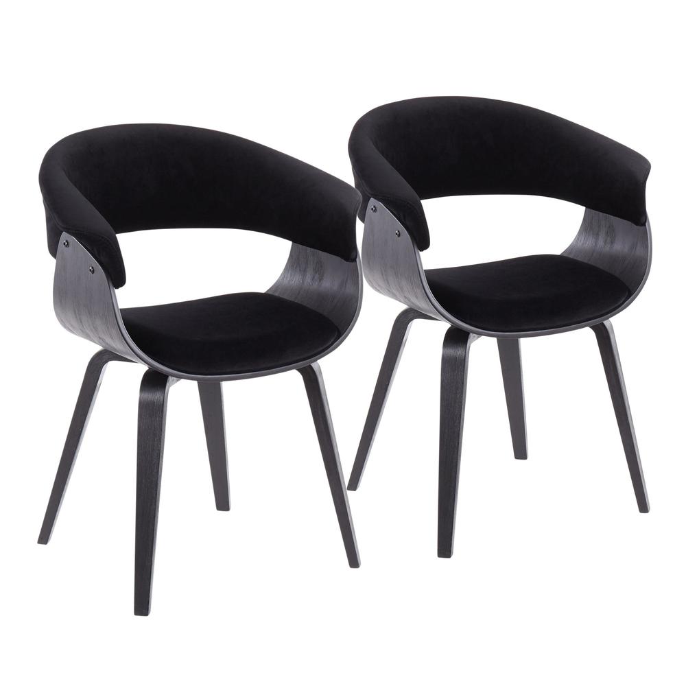 Black Wood, Black Velvet Vintage Mod Chair - Set of 2. Picture 1