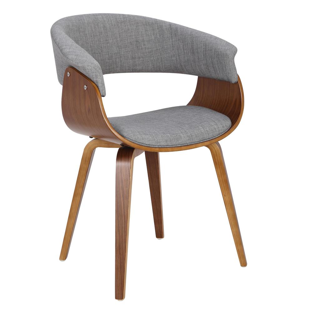 Walnut Wood, Light Grey Fabric Vintage Mod Chair - Set of 2. Picture 2