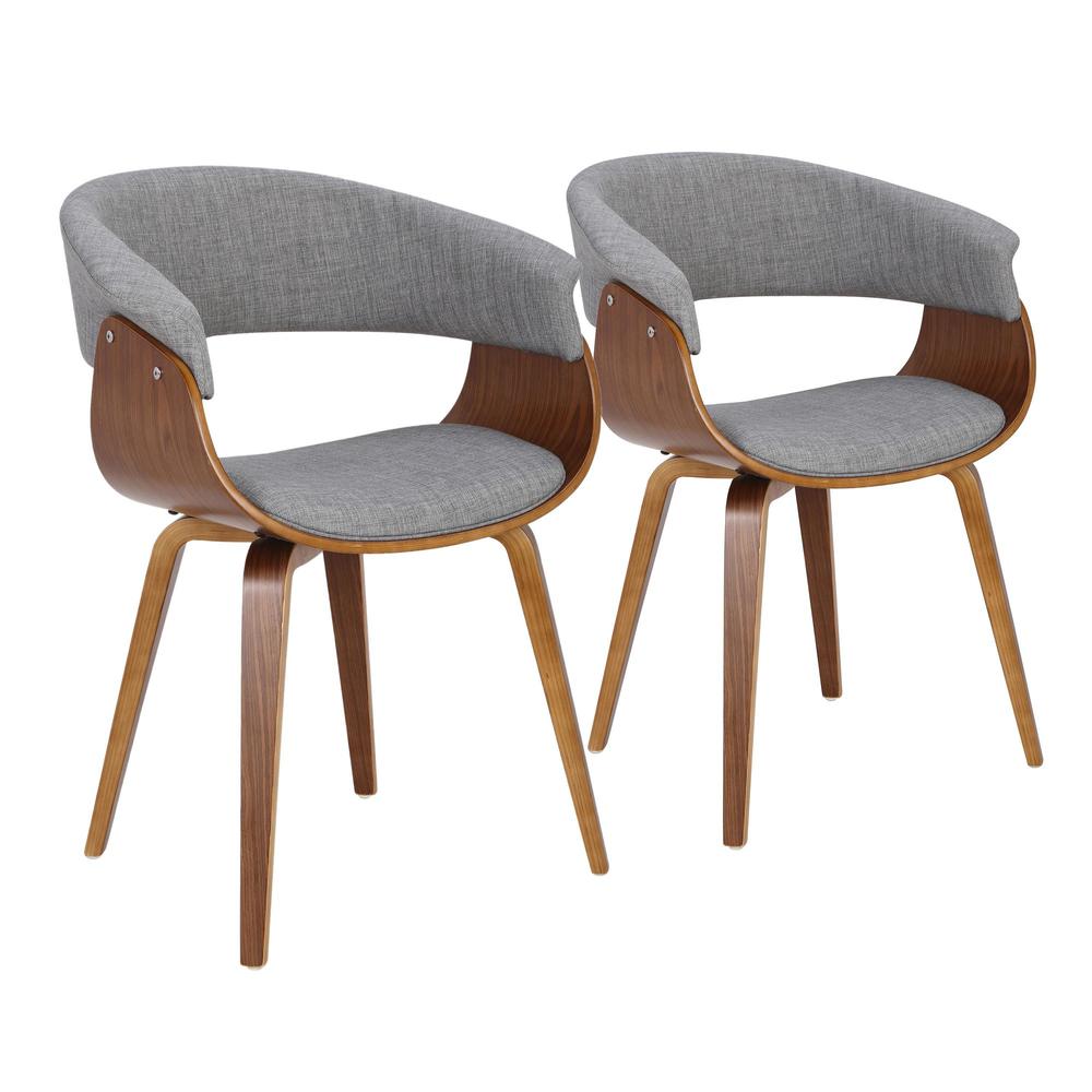 Walnut Wood, Light Grey Fabric Vintage Mod Chair - Set of 2. Picture 1