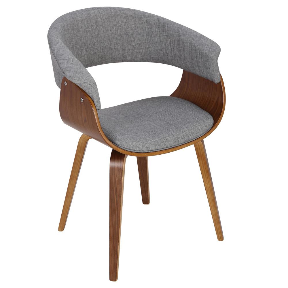 Walnut Wood, Light Grey Fabric Vintage Mod Chair - Set of 2. Picture 7