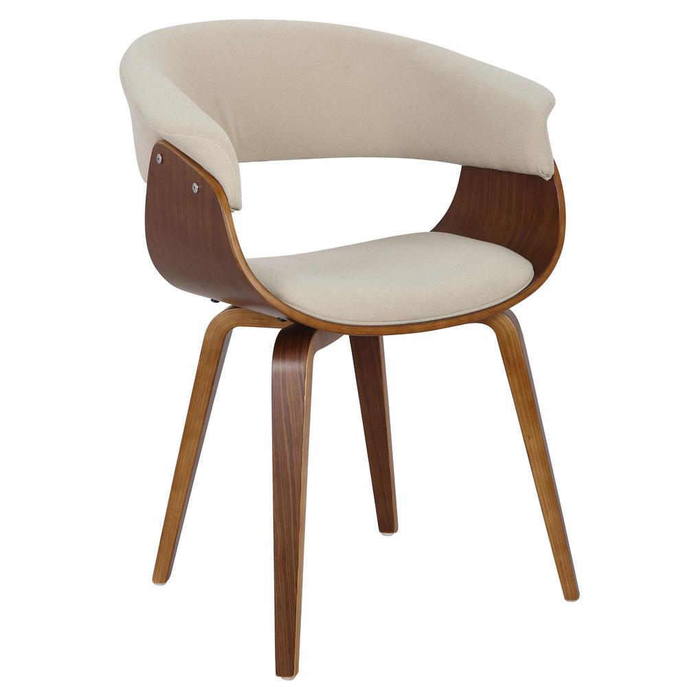 Walnut Wood, Cream Fabric Vintage Mod Chair - Set of 2. Picture 2