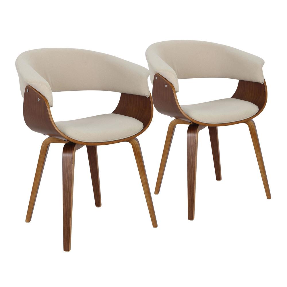 Walnut Wood, Cream Fabric Vintage Mod Chair - Set of 2. Picture 1