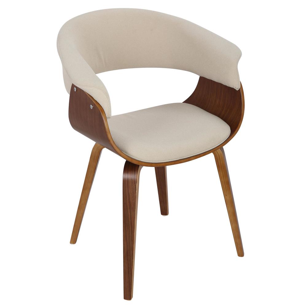 Walnut Wood, Cream Fabric Vintage Mod Chair - Set of 2. Picture 7