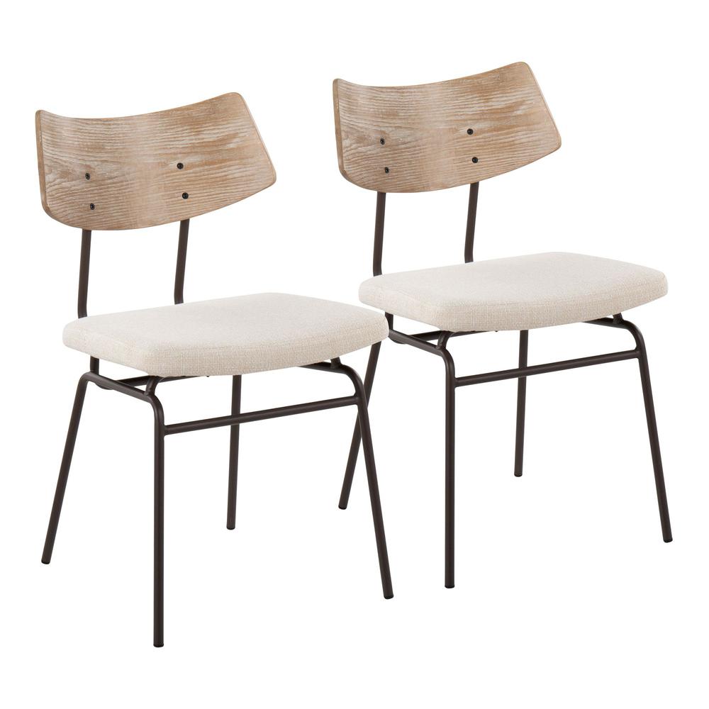 Brown Metal, Cream Noise Fabric, White Washed Wood Walker Chair - Set of 2. Picture 1