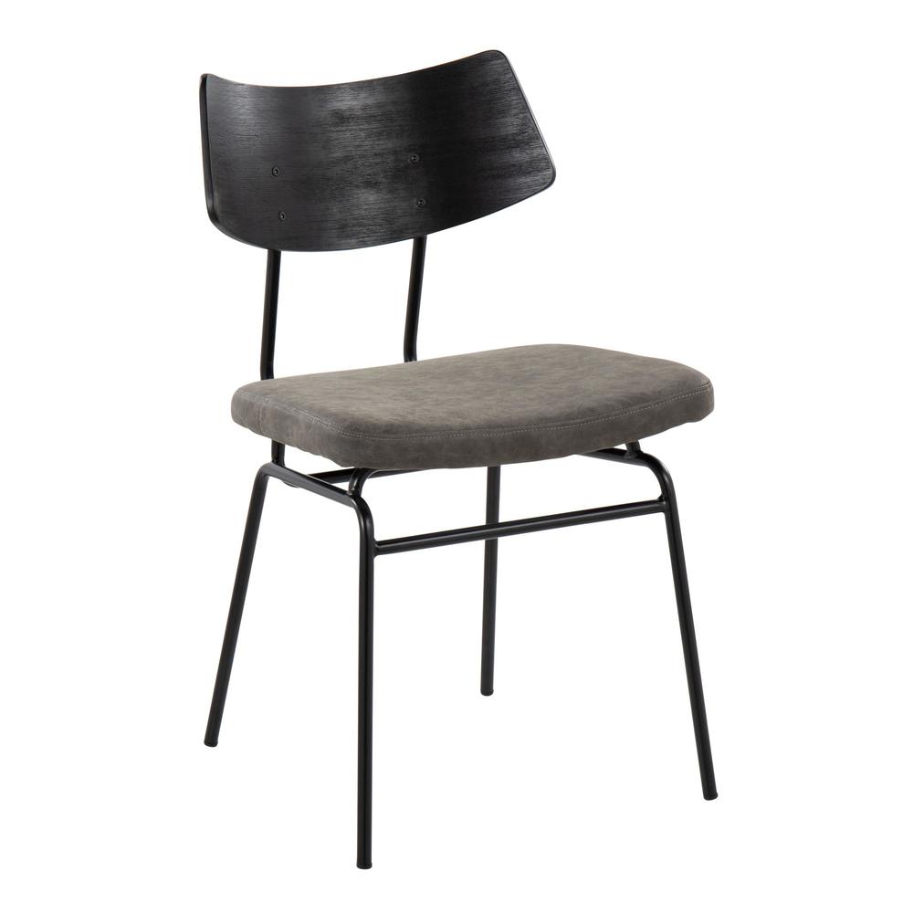 Black Metal, Dark Grey PU, Black Wood Walker Chair - Set of 2. Picture 2