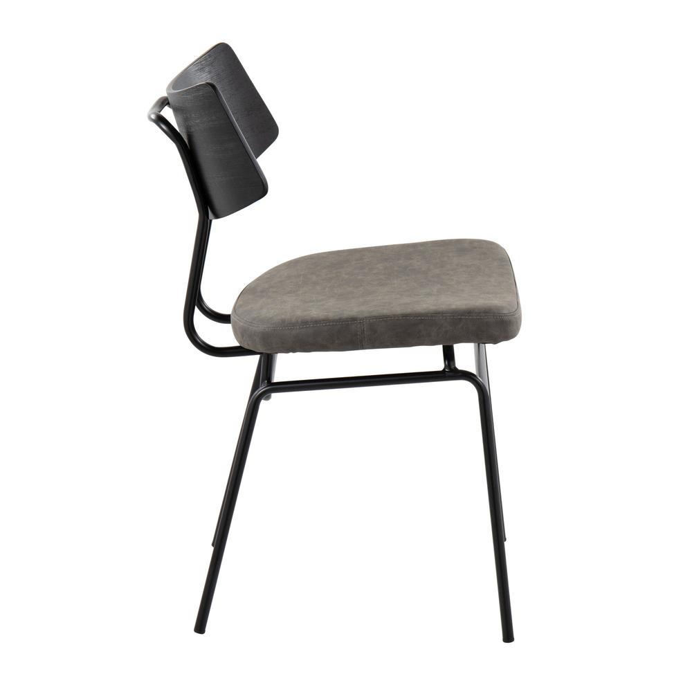 Black Metal, Dark Grey PU, Black Wood Walker Chair - Set of 2. Picture 3