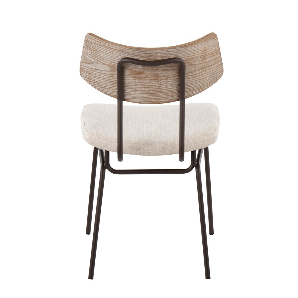 Brown Metal, Cream Noise Fabric, White Washed Wood Walker Chair - Set of 2. Picture 5