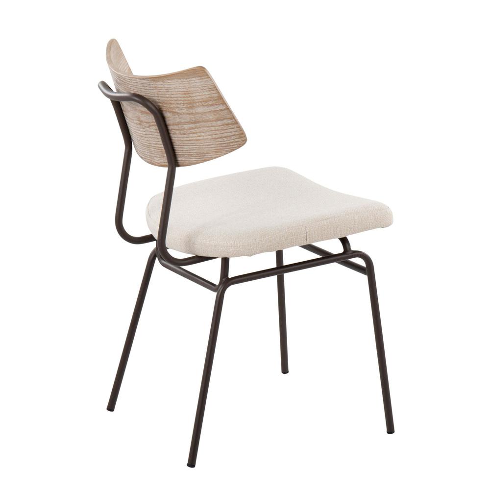 Brown Metal, Cream Noise Fabric, White Washed Wood Walker Chair - Set of 2. Picture 4