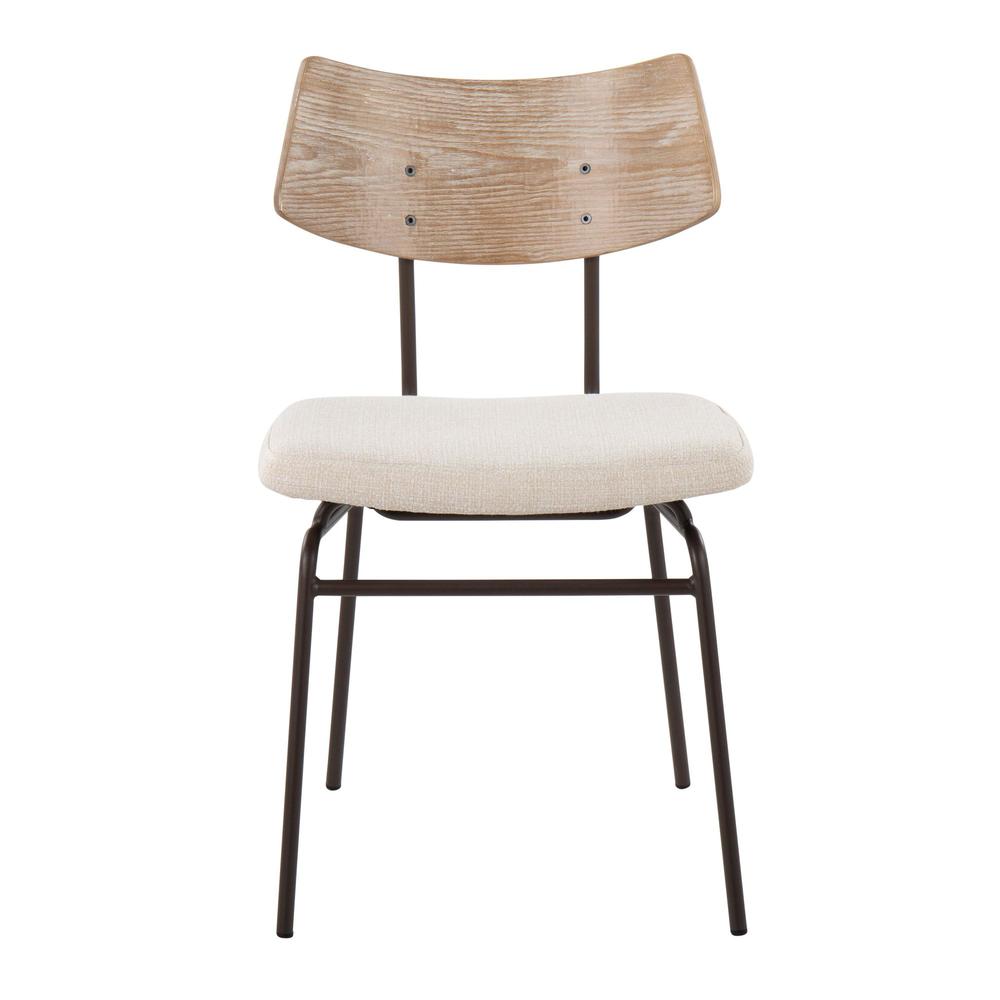 Brown Metal, Cream Noise Fabric, White Washed Wood Walker Chair - Set of 2. Picture 6