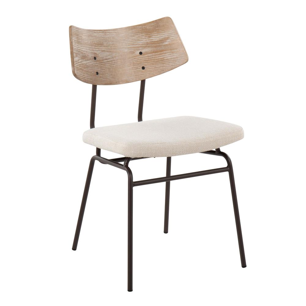 Brown Metal, Cream Noise Fabric, White Washed Wood Walker Chair - Set of 2. Picture 2