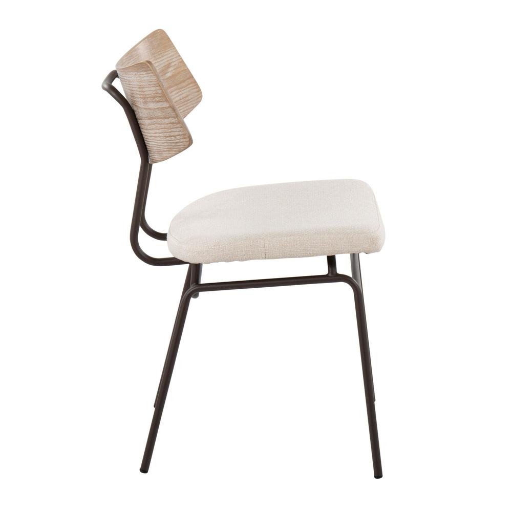 Brown Metal, Cream Noise Fabric, White Washed Wood Walker Chair - Set of 2. Picture 3