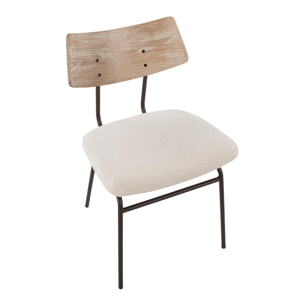 Brown Metal, Cream Noise Fabric, White Washed Wood Walker Chair - Set of 2. Picture 7