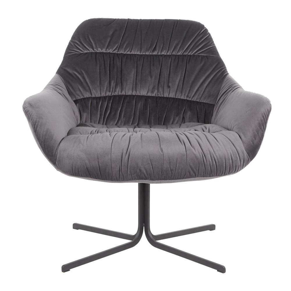 Black Metal, Grey Velvet Wayne Swivel Lounge Chair. Picture 5