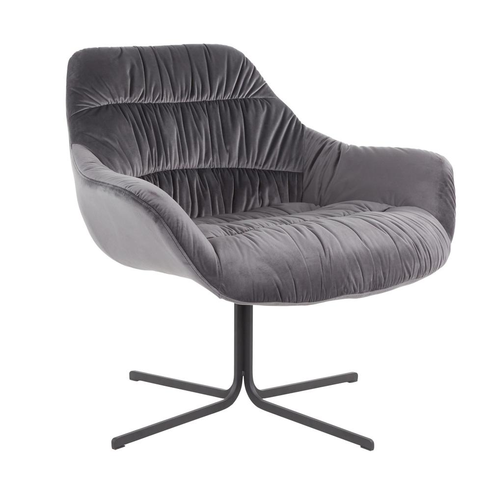 Black Metal, Grey Velvet Wayne Swivel Lounge Chair. Picture 1