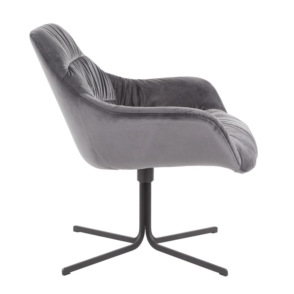 Black Metal, Grey Velvet Wayne Swivel Lounge Chair. Picture 2