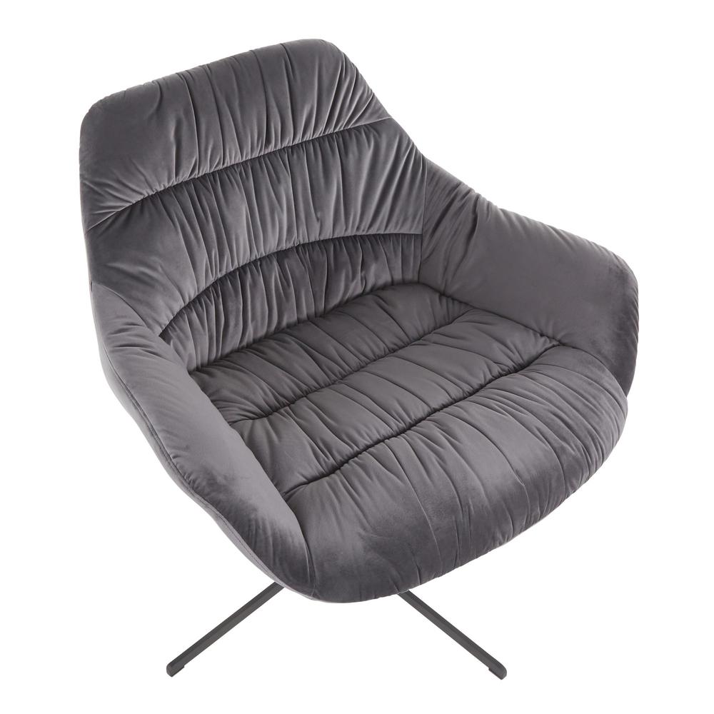 Black Metal, Grey Velvet Wayne Swivel Lounge Chair. Picture 6