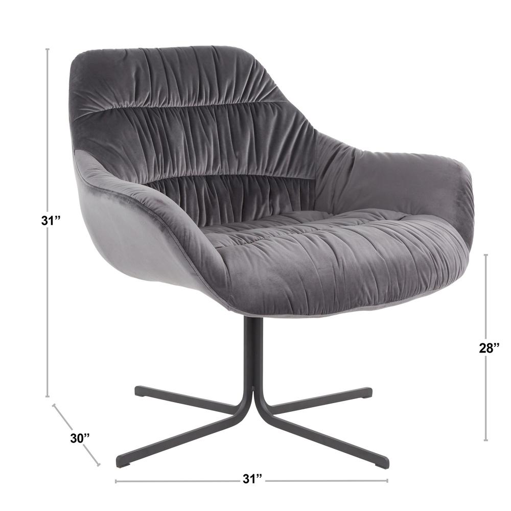Black Metal, Grey Velvet Wayne Swivel Lounge Chair. Picture 7