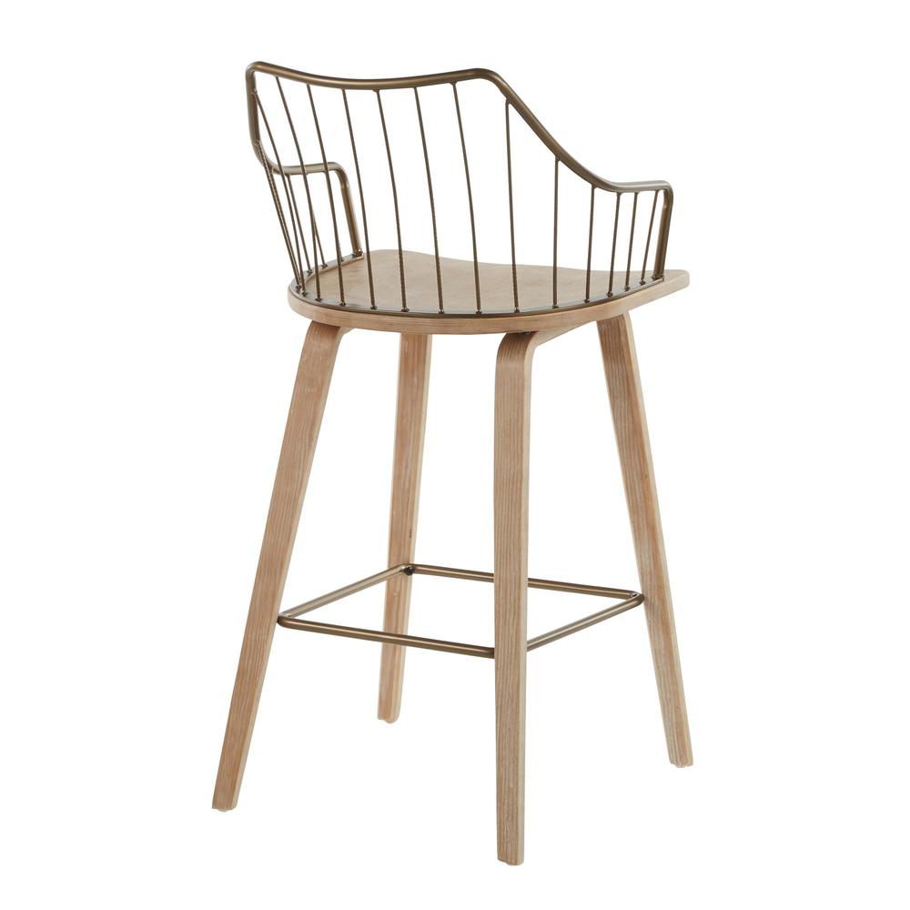 White Washed Wood, Antique Copper Metal Winston Counter Stool. Picture 3