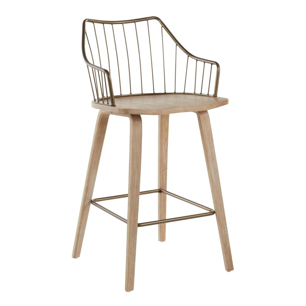 White Washed Wood, Antique Copper Metal Winston Counter Stool. Picture 1