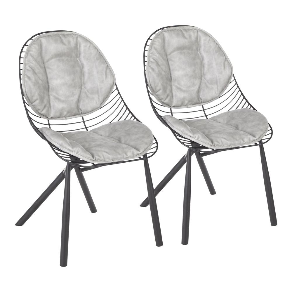 Black Metal, Light Grey PU Wired Chair - Set of 2. Picture 1