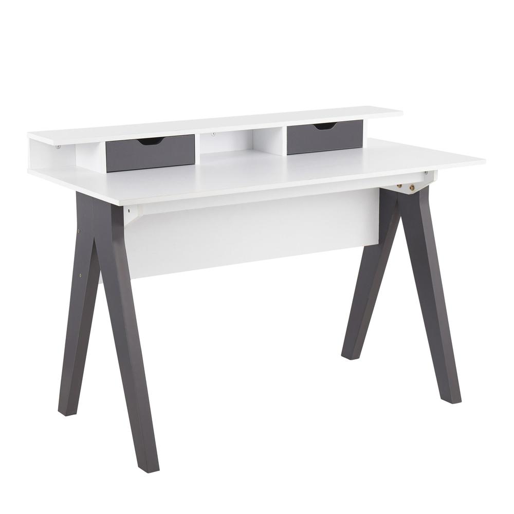 Grey Wood, White Wood Wishbone Desk. Picture 1