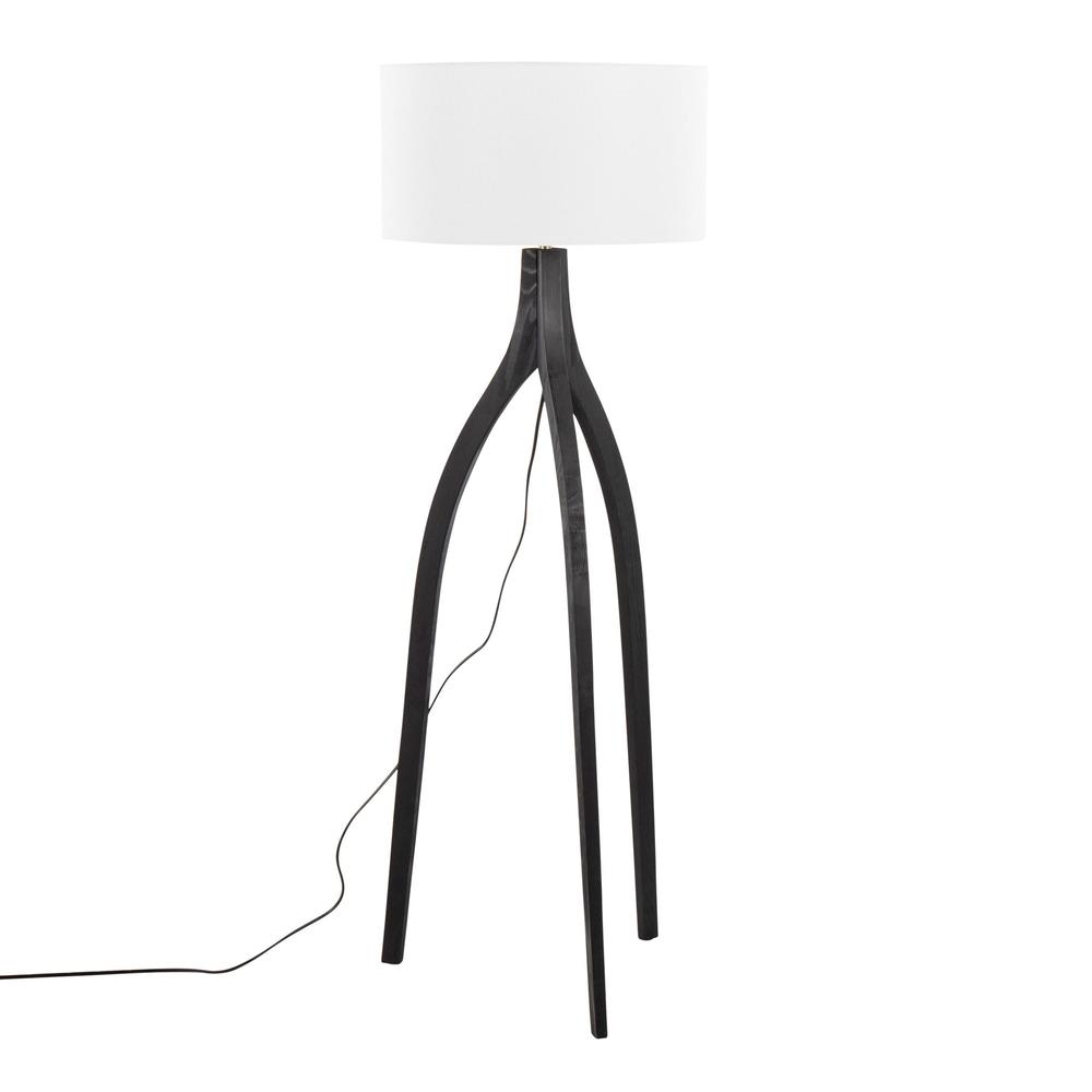 Black Wood, White Fabric Wishbone Floor Lamp. Picture 4