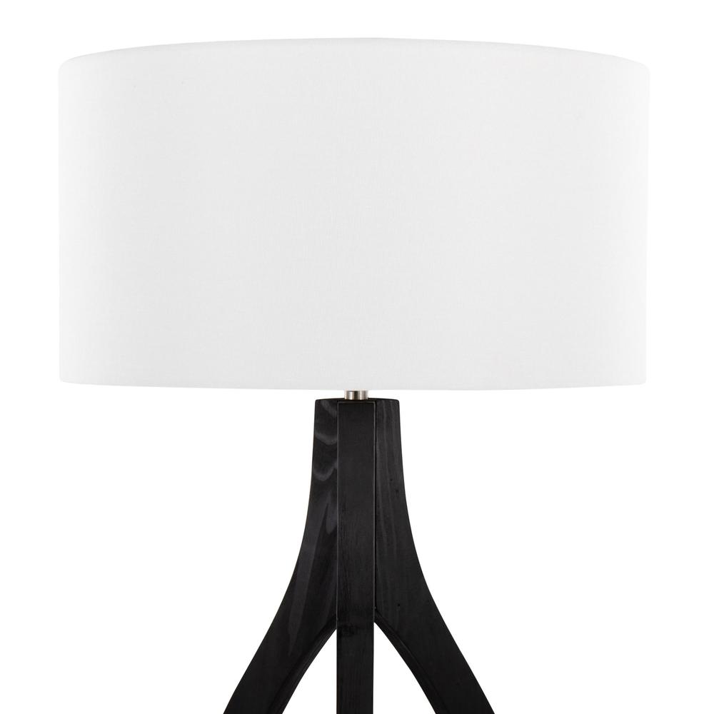 Black Wood, White Fabric Wishbone Floor Lamp. Picture 6