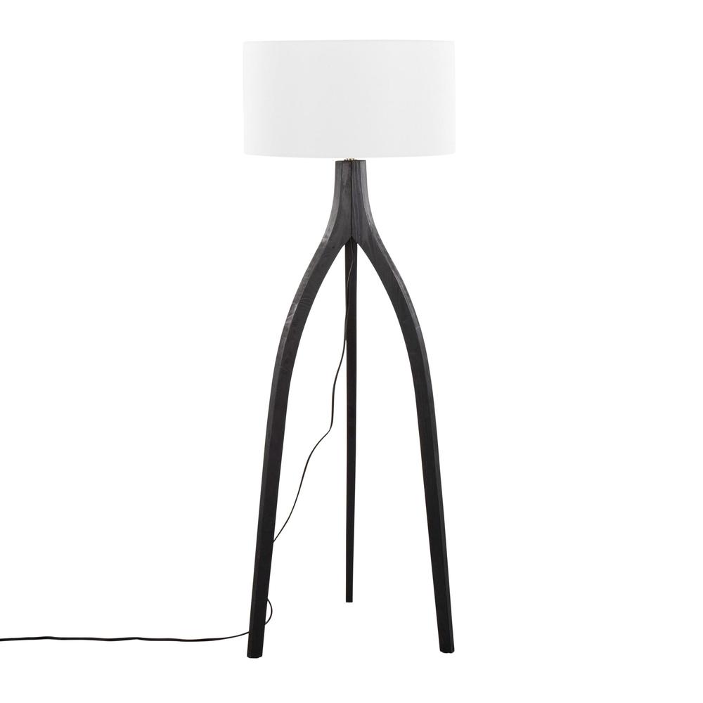 Black Wood, White Fabric Wishbone Floor Lamp. Picture 5