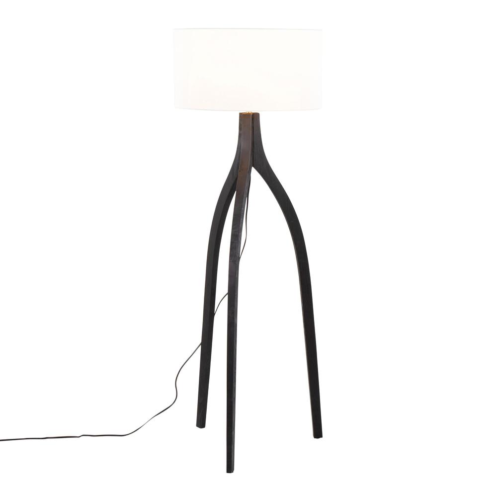 Black Wood, White Fabric Wishbone Floor Lamp. Picture 2