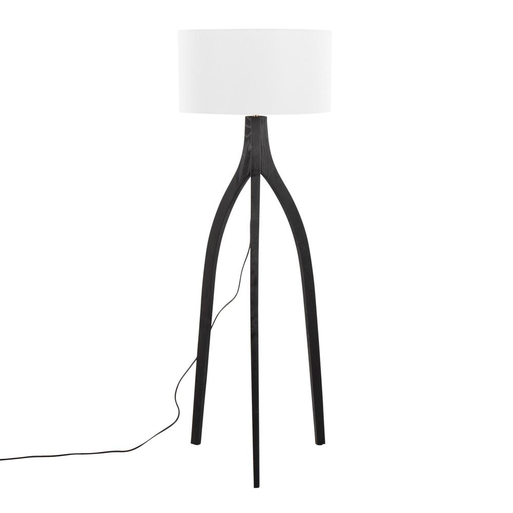 Black Wood, White Fabric Wishbone Floor Lamp. Picture 3