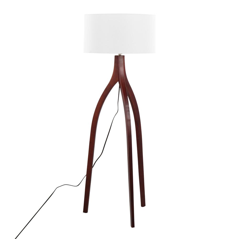 Walnut Wood, White Fabric Wishbone Floor Lamp. Picture 4