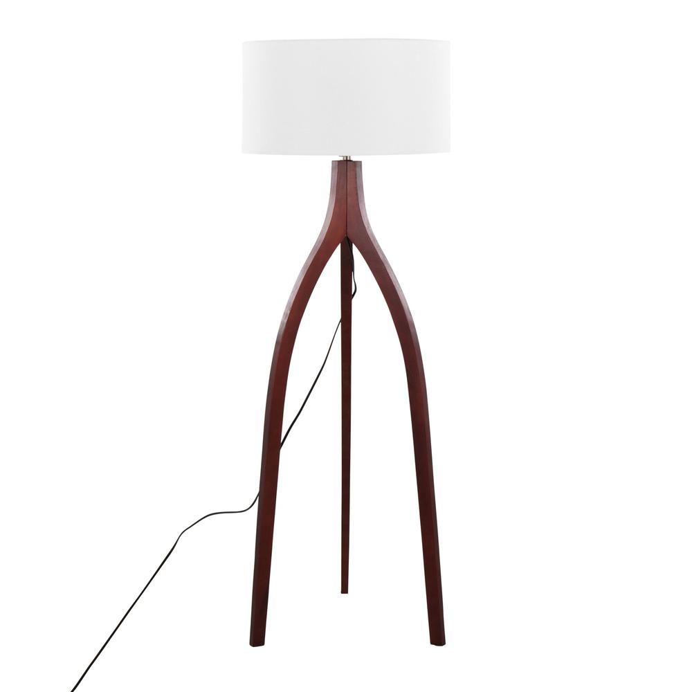 Walnut Wood, White Fabric Wishbone Floor Lamp. Picture 5