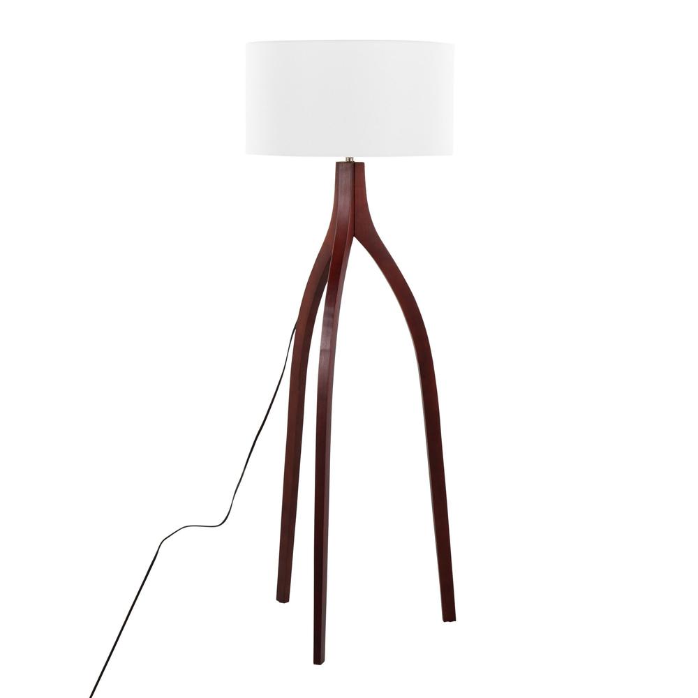 Walnut Wood, White Fabric Wishbone Floor Lamp. Picture 2