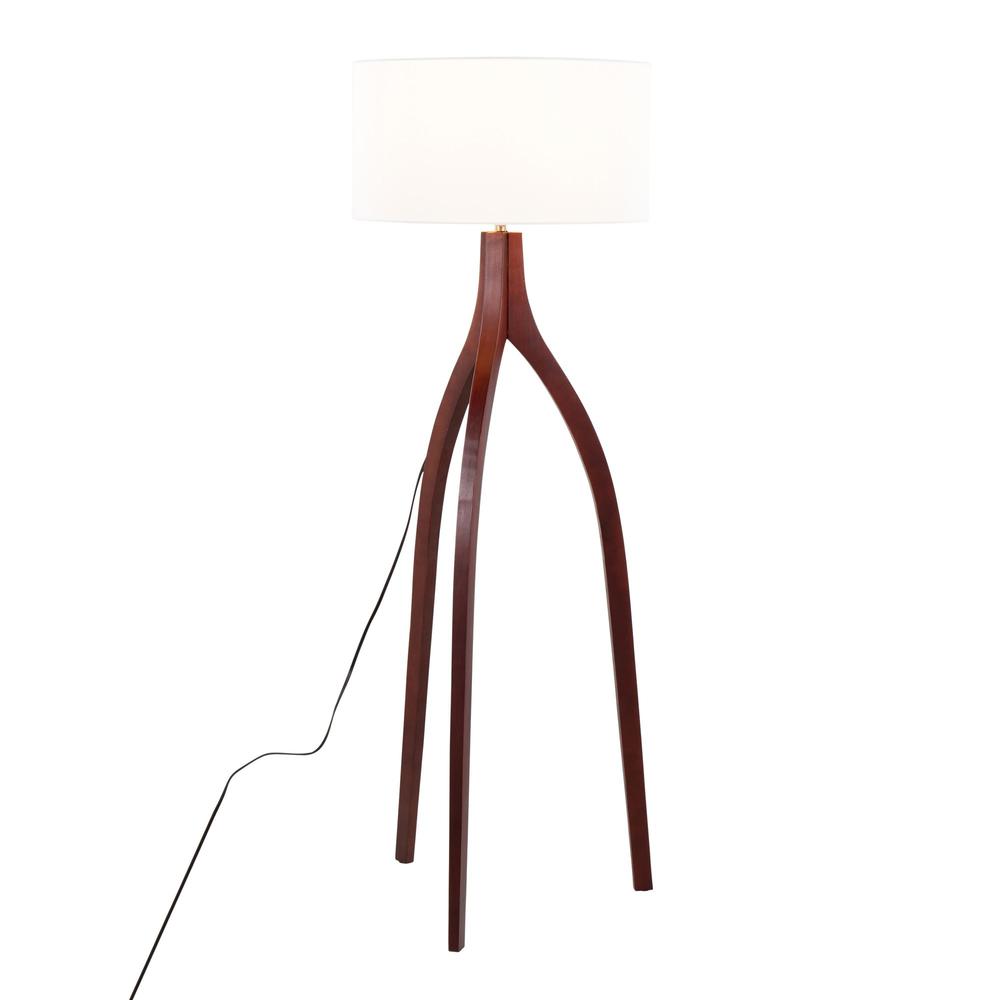 Walnut Wood, White Fabric Wishbone Floor Lamp. Picture 1