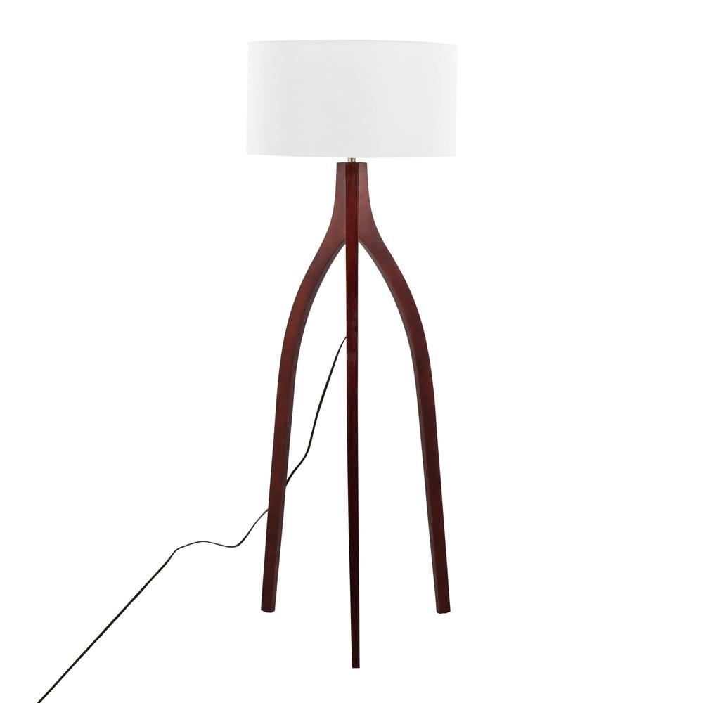 Walnut Wood, White Fabric Wishbone Floor Lamp. Picture 3