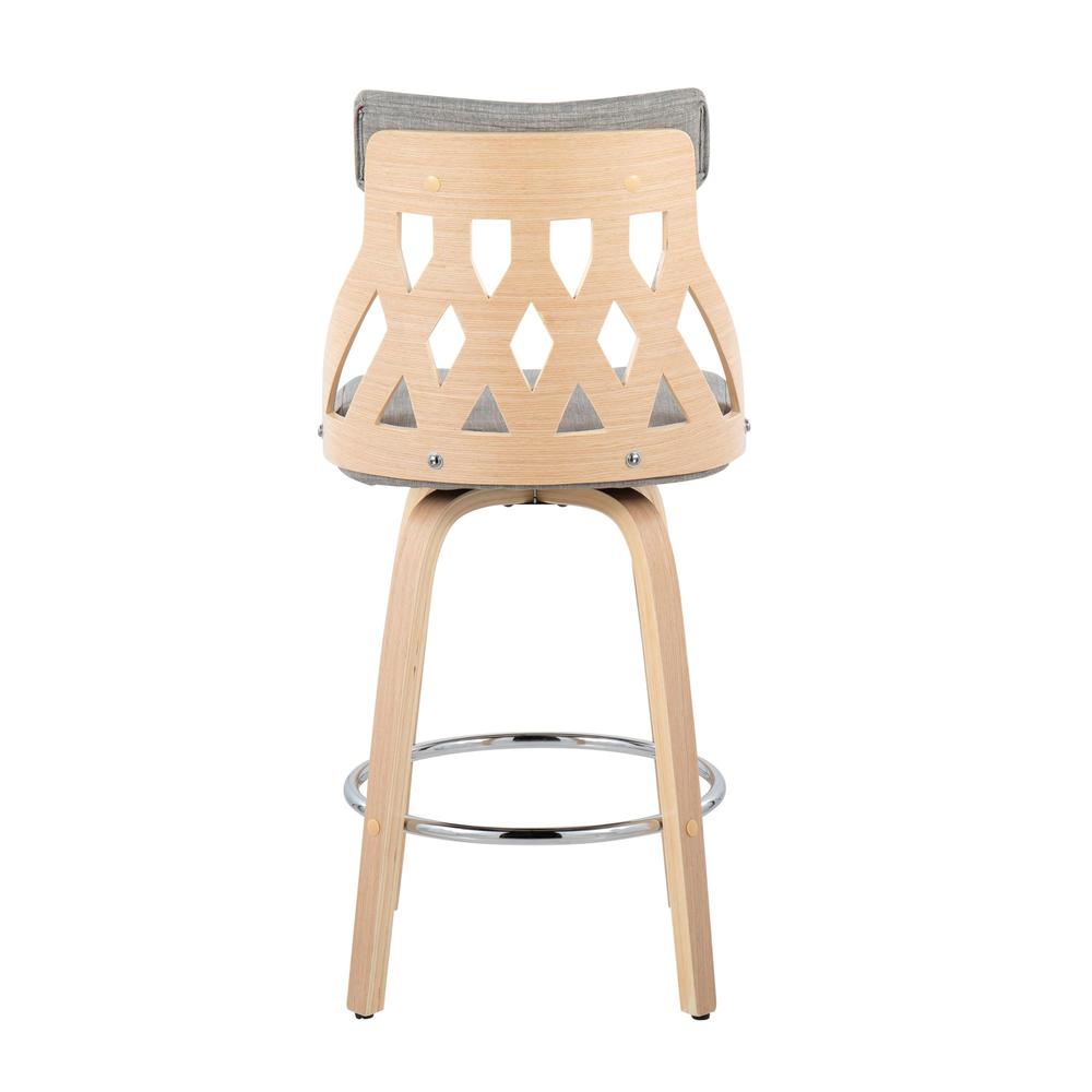 Natural Wood, Light Grey Fabric, Chrome York Counter Stool. Picture 4