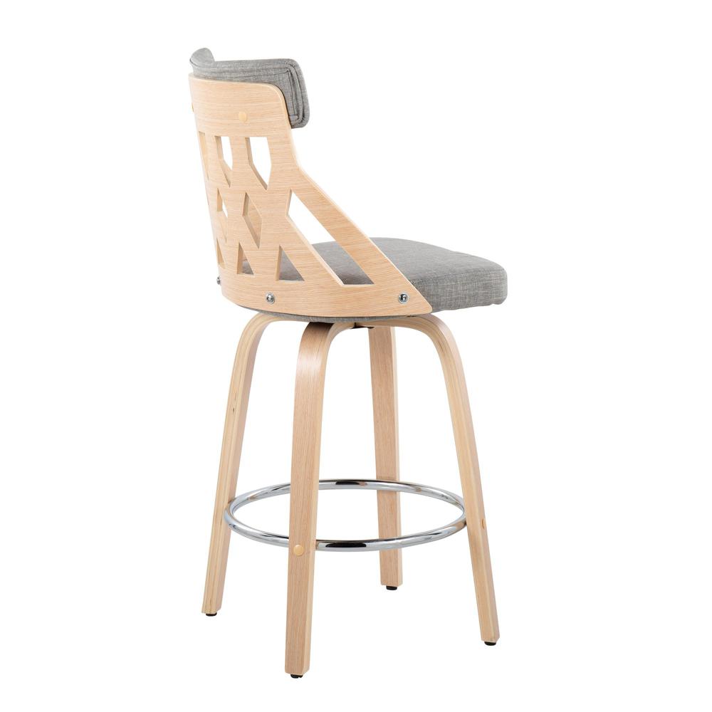 Natural Wood, Light Grey Fabric, Chrome York Counter Stool. Picture 3