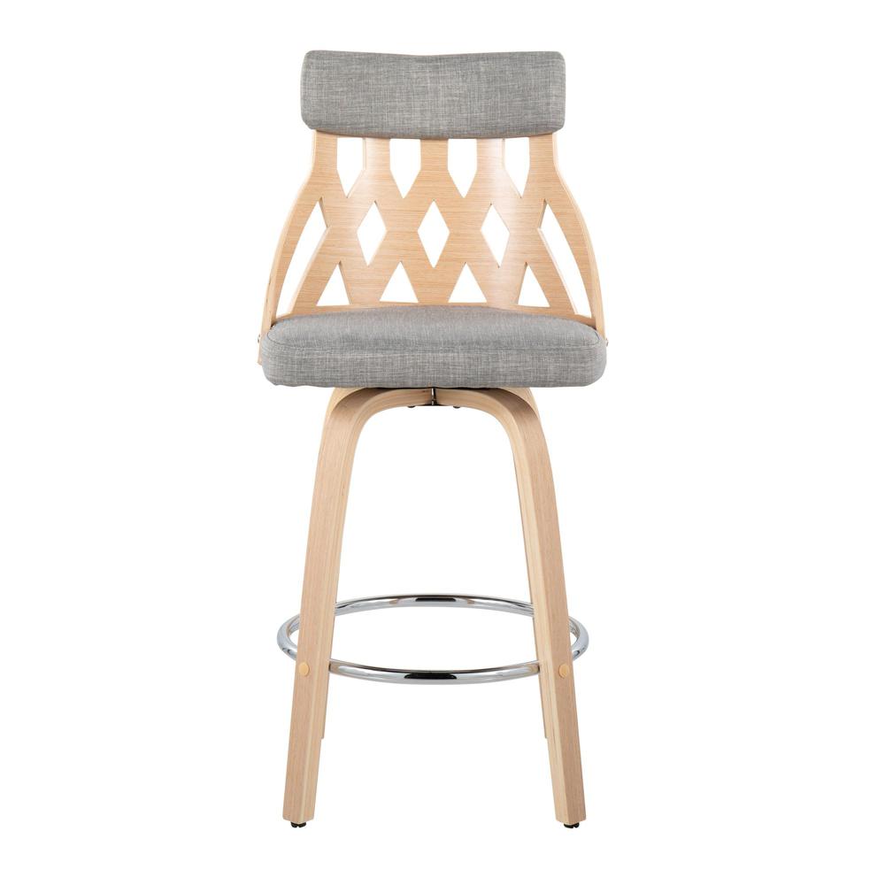 Natural Wood, Light Grey Fabric, Chrome York Counter Stool. Picture 5