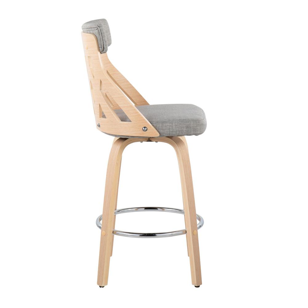 Natural Wood, Light Grey Fabric, Chrome York Counter Stool. Picture 2