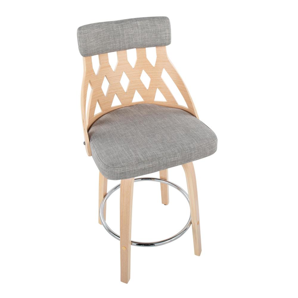 Natural Wood, Light Grey Fabric, Chrome York Counter Stool. Picture 6