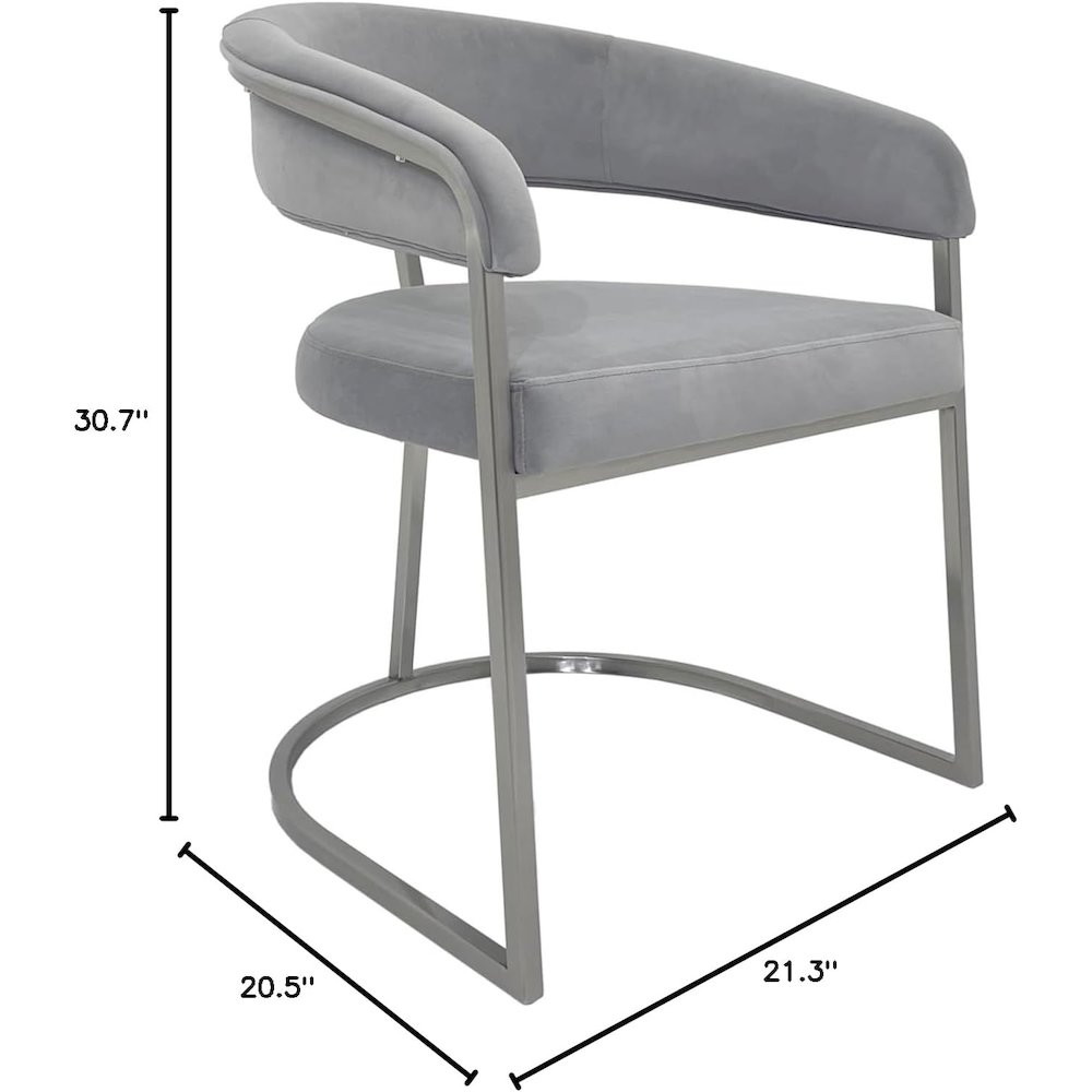 Gray Velvet Cushion Dining Chair with Matte Silver Legs. Picture 4