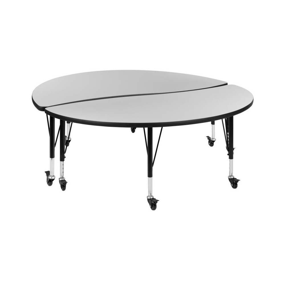 2 Piece Mobile 60" Circle Wave Flexible Grey Thermal Laminate Kids Adjustable Activity Table Set. Picture 1