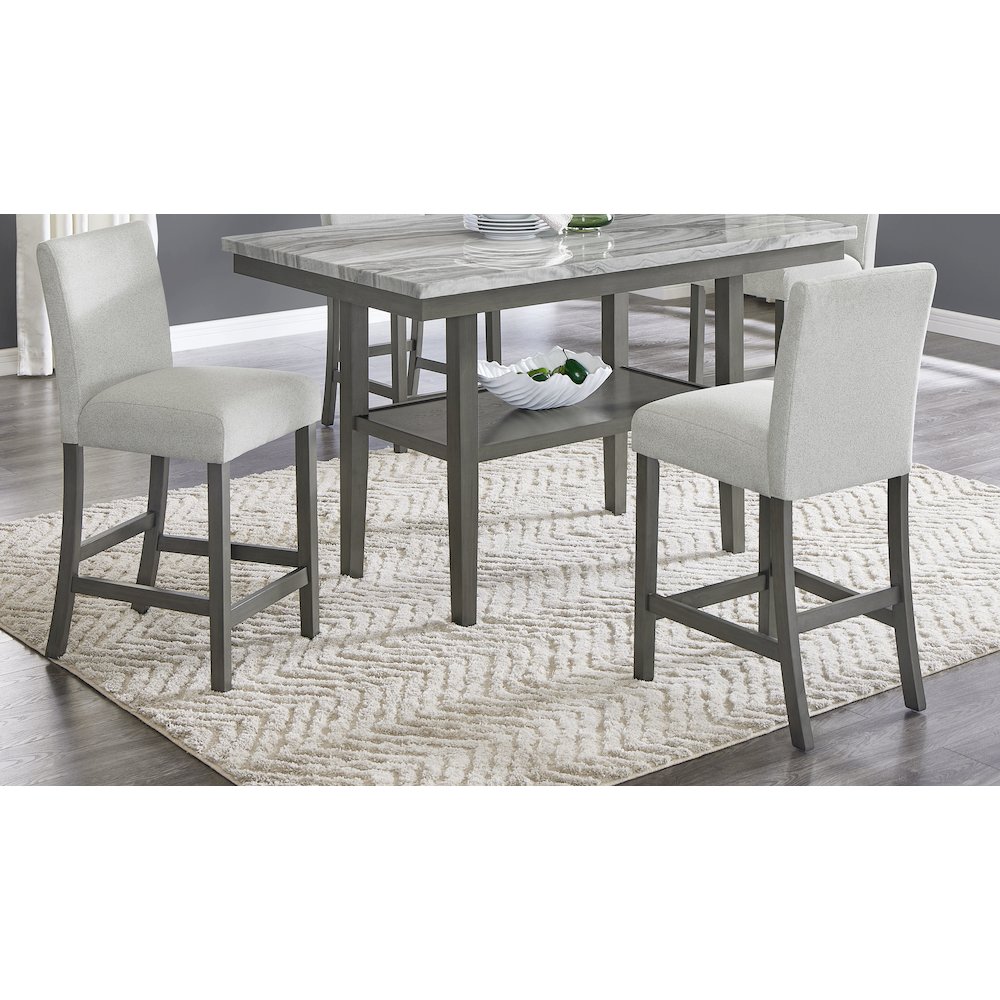 Selena Set of 2 Light Gray Fabric Counter Chairs with Gray Wood Frame & Footrest. Picture 2