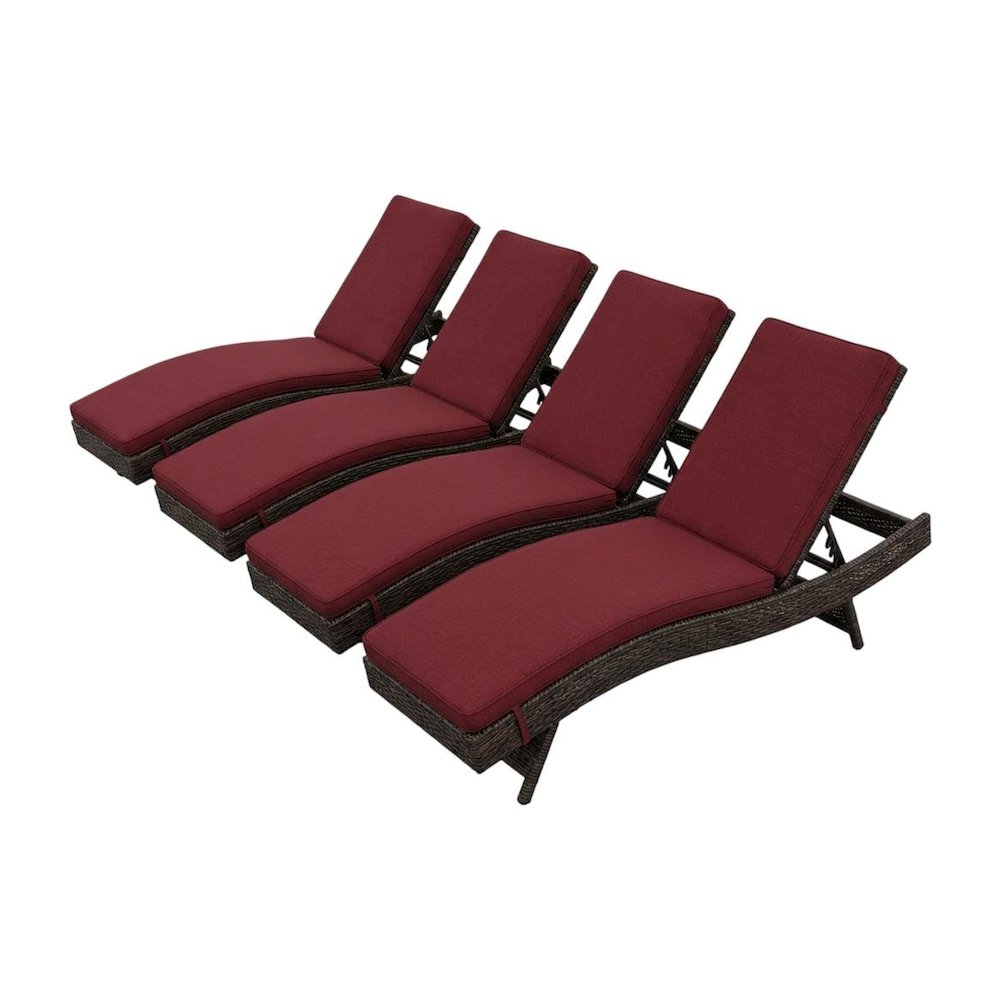 Outdoor Patio Chaise Set Of 4 With Cushioned Lounge Chairs, Backyard Relaxation. Picture 1
